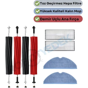 Roborock S8, S8+ Uyumlu Yedek Fırça Hepa Filtre Mop Seti-8 Parça