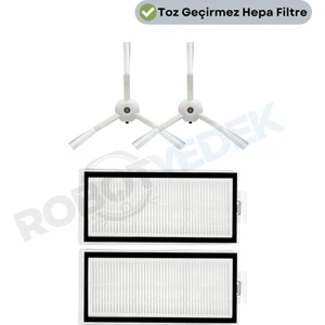 Roborock Q8 Max, Q8 Max Plus Beyaz Uyumlu Yedek Hepa Filtre ve Yan Fırça-4 Parça