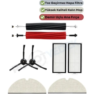 Roborock Q8 Max, Q8 Max Plus Siyah Uyumlu Yedek Fırça Hepa Filtre Mop Seti-7 Parça