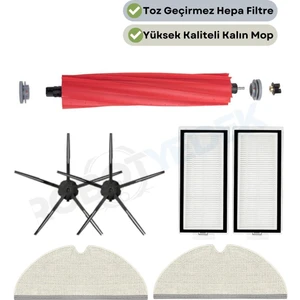 Roborock Q7 Max, Q7 Max Plus Siyah Uyumlu Yedek Fırça Hepa Filtre Mop Seti-7 Parça