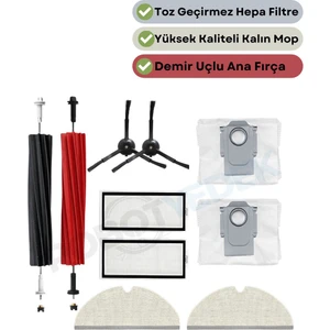 Roborock Q5 Pro Plus Uyumlu Yedek Fırça Hepa Filtre Mop Toz Torba Seti-10 Parça