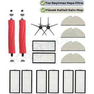 Roborock Q7 Max, Q7 Max Plus Siyah Uyumlu Yedek Fırça Hepa Filtre Mop Seti-16 Parça