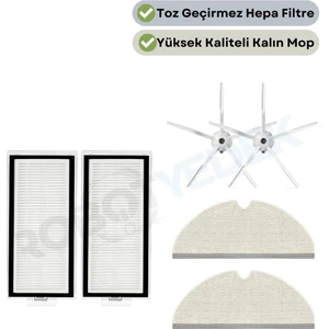 Roborock Q7 Max, Q7 Max Plus Beyaz Uyumlu Yedek Hepa Filtre Yan Fırça Mop-6 Parça