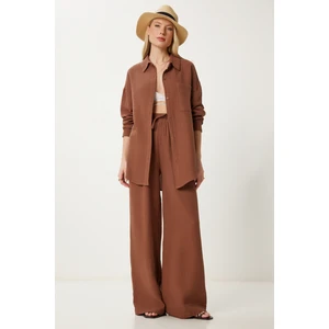 Oversize Müslin Gömlek Pantolon Takım LSA0014 KAHVERENGİ