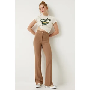 Yüksek Bel Likralı Örme Pantolon LRV0004 BİSKÜVİ