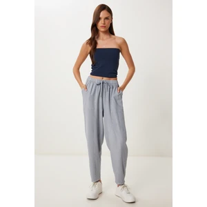 Çımalı Rahat Keten Şalvar Pantolon LMX0080 AÇIK GRİ
