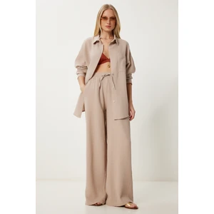 Oversize Müslin Gömlek Pantolon Takım LSA0014 BEJ