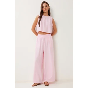Bağlama Detaylı Bluz Pantolon Takım LRV0104 ŞEKER PEMBE