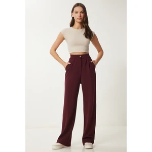 Likralı Rahat Palazzo Örme Pantolon LRV0019 BORDO