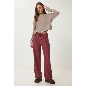 Yumoş Bol Örme Pantolon LUB0063 BORDO