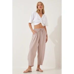 Yazlık İnce Ayrobin Şalvar Pantolon LCI0029 KREM