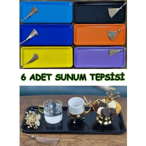 Dekoratif Servis Sunum Tepsisi 6 Adet Metal Çay Kahve Pasta Tatlı ve Kahvaltı Tepsisi
