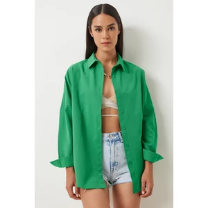 Oversize Basic Gömlek LDD0003 CANLI YEŞİL