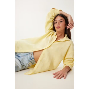 Kabartma Dokulu Müslin Gömlek LDP0062 SARI