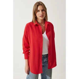 Oversize Basic Gömlek LDD0003 ORTA KIRMIZI