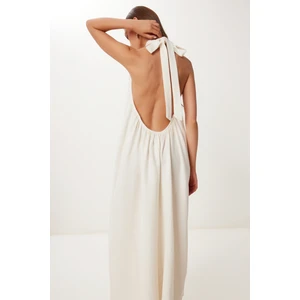 Halter Yaka Yazlık Müslin Elbise LFG0019 KREM