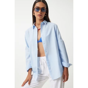 Oversize Basic Gömlek LDD0003 GÖK MAVİ