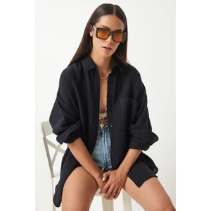 Oversize Basic Müslin Gömlek LMX0002 SİYAH