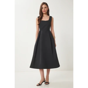 A Kesim Midi Dokuma Elbise LWF0026 SİYAH