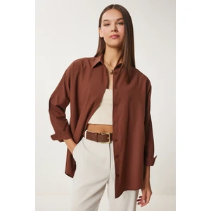Oversize Basic Gömlek LDD0003 KAHVERENGİ
