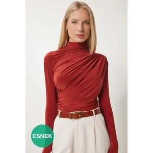 Büzgü Detaylı Sandy Bluz Kiremit LFF0001