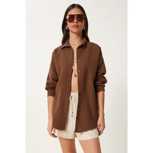 Oversize Basic Müslin Gömlek LMX0002 KAKAO