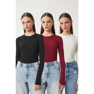 Happiness İstanbul 3'lü Paket Bisiklet Yaka Basic Örme Bluz