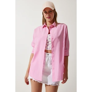 Oversize Basic Gömlek LDD0003 PEMBE