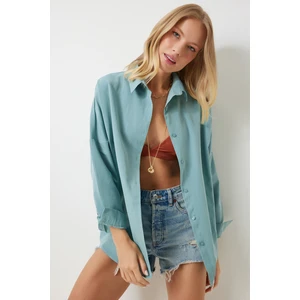 Oversize Basic Gömlek LDD0003 SU YEŞİLİ