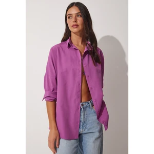 Oversize Basic Gömlek LDD0003 ORTA LİLA