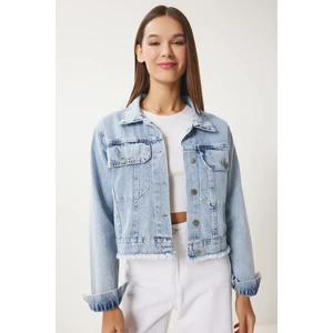 Püskül Detaylı Denim Ceket LAN0018 AÇIK MAVİ