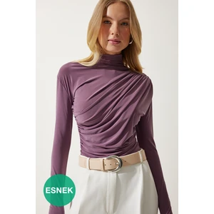 Büzgü Detaylı Sandy Bluz Leylak LFF0001