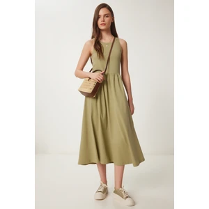 Halter Yaka Basic Yazlık Örme Elbise LCR0053 HAKİ