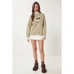 Happiness İstanbul Ayıcık Armalı Şardonlu Örme Sweatshirt