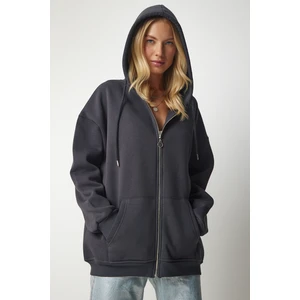 Kapüşonlu Fermuarlı Oversize Sweatshirt LUB0002 ANTRASİT