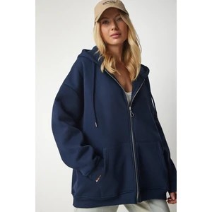 Kapüşonlu Fermuarlı Oversize Sweatshirt LUB0002 LACİVERT