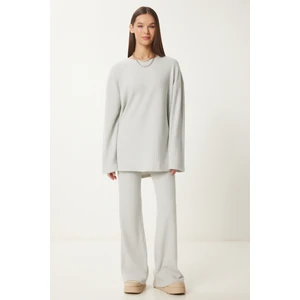 Rahat Fitilli Örme Bluz Pantolon Takım LRG0014 GRİ