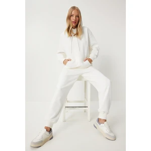 Kapüşonlu Sweatshirt Jogger Oversize Örme Eşofman Takımı LPYS003 EKRU