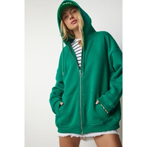Kapüşonlu Fermuarlı Oversize Sweatshirt LUB0002 YEŞİL