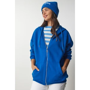 Kapüşonlu Fermuarlı Oversize Sweatshirt LUB0002 MAVİ