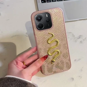 Xiaomi Redmi Note 14 5g Uyumlu Kılıf Zebana Golden Serpent Silikon Kılıf Rose Gold