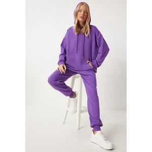 Kapüşonlu Sweatshirt Jogger Oversize Örme Eşofman Takımı