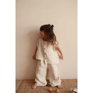 Asimetrik Yelekli Keten Alt Üst Takım