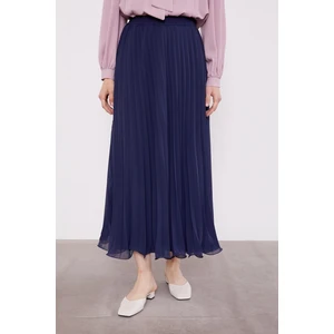 Lacivert Piliseli Şifon Etek