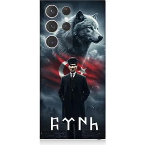 Samsung Galaxy S23 Ultra Uyumlu Gölgede Kurt ve Atatürk  Desenli Silikon Kılıf