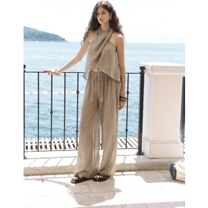 Cadhas Boyundan Bağlamalı Haki Crop Pantolon Takım