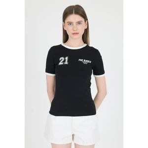 Siyah Ribanalı Yazı Baskılı Slim Fit Tişört 5981