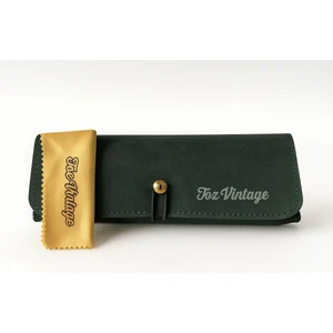 Toz Vintage Haki Renk Gold Aksesuarlı, Ipli Deri Gözlük Kabı ve Gözlük Bezi