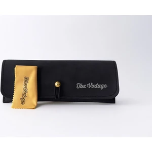 Toz Vintage Siyah Renk Gold Aksesuarlı, Ipli Deri Gözlük Kabı ve Gözlük Bezi