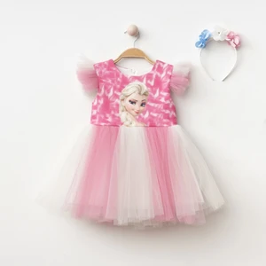 Elsa Baskılı Taçlı Kız Abiye